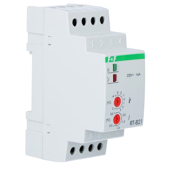 Temperaturregulator RT-821 med givare i set, temperaturregleringsområde: -4÷5°C, kontakter: 1P, I=16A, 2 moduler