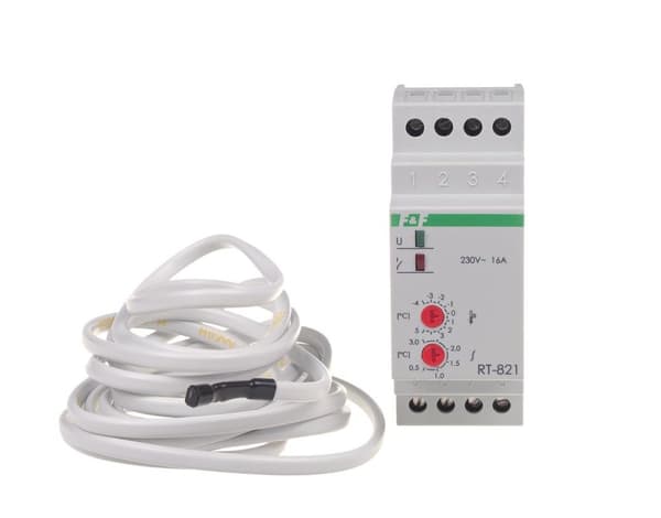 Temperaturregulator RT-821 med givare i set, temperaturregleringsområde: -4÷5°C, kontakter: 1P, I=16A, 2 moduler