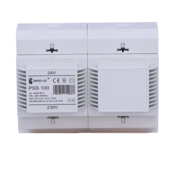 Enfastransformator PSS 100 230/24V IP30 för DIN-skena TH-35 i modulärt hölje