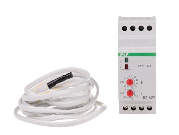 Temperaturregulator RT-822 med givare i set, temperaturregleringsområde: 30÷60°C, kontakter: 1P, I=16A, 2 moduler