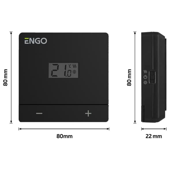 Batteridrevet temperaturregulator, ENGO EASY-BATB, 24 timer, overflademonteret, sort