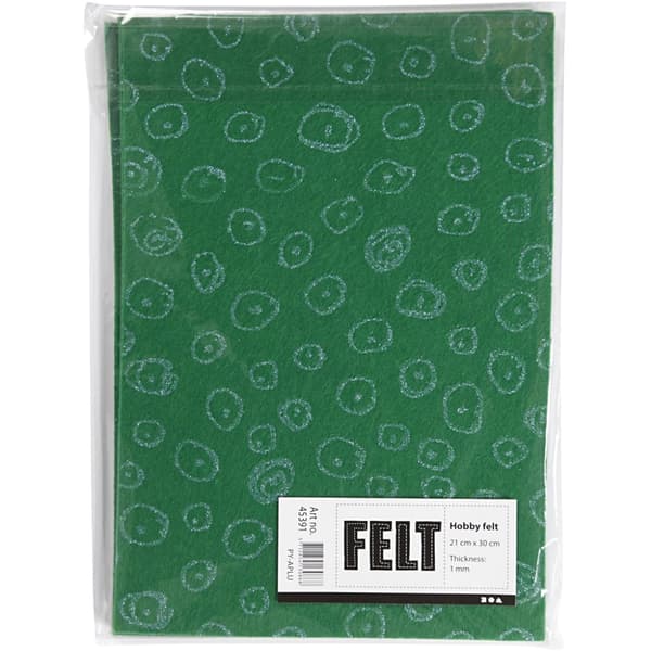 Hobbyfilt - A4 - Grön - Blått Glitter Cirklar - 10 ark