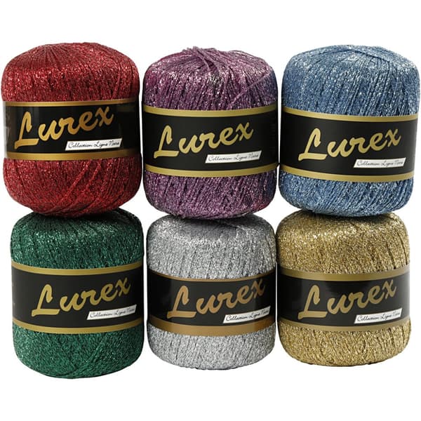 Lurex Glittergarn - Mixade Färger - 6x25 g