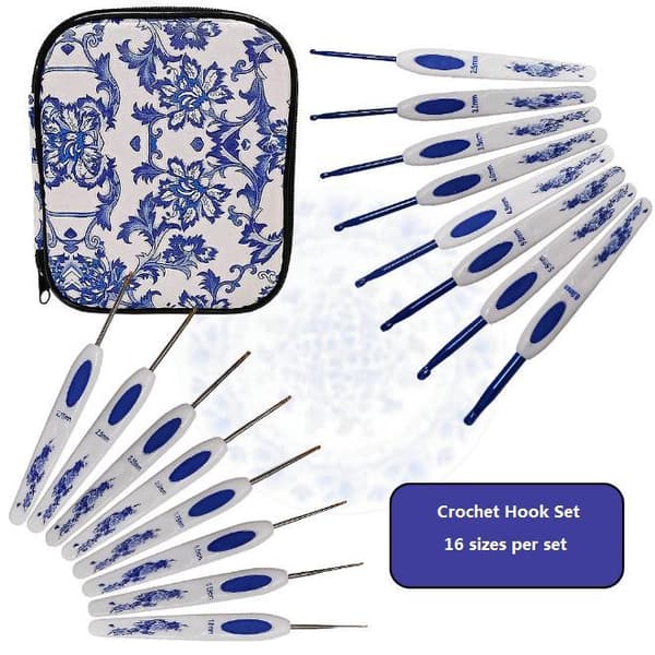 N034 - Set med 16 st. ergonomiska virknålar med snyggt fodral