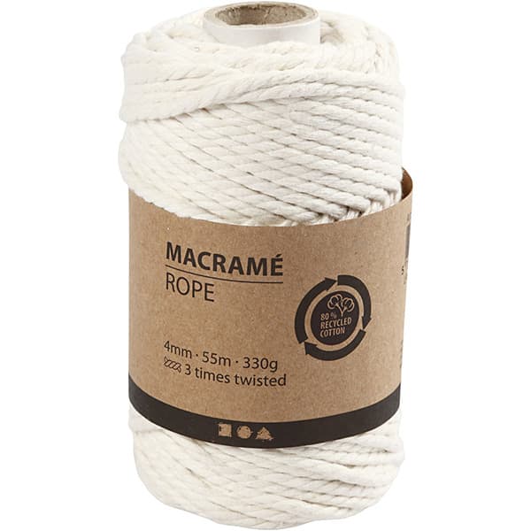 Makramégarn 4 mm - Råvit - 55 m - 330 g