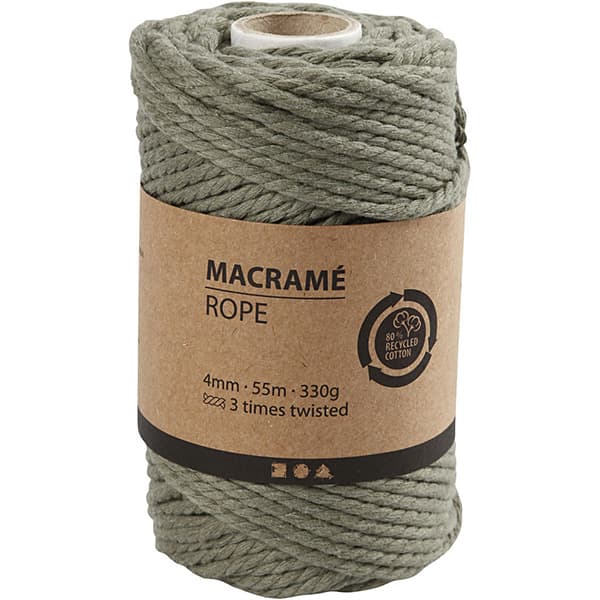 Makramégarn 4 mm - Mossgrön - 55 m - 330 g