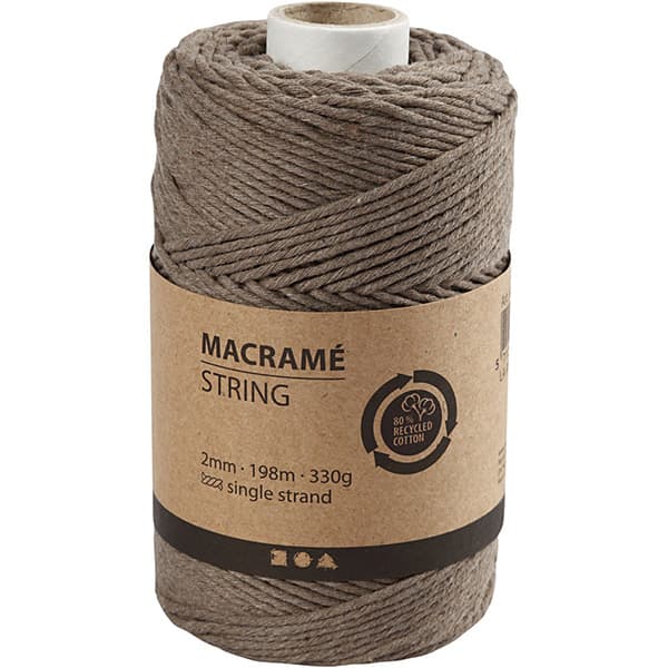 Makramégarn 2 mm - Ljusbrun - 198 m - 330 g