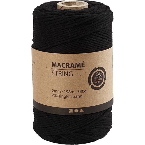 Makramégarn 2 mm - Svart - 198 m - 330 g