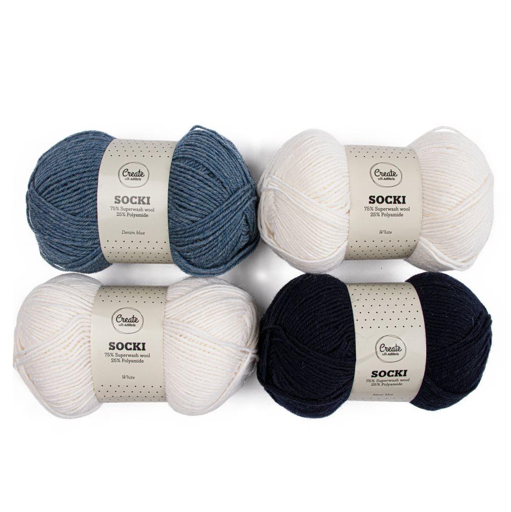 4-pack Socki Garn 100 g Blue & White Adlibris