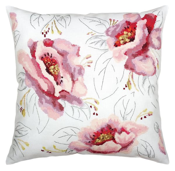 Broderikit kuddfodral rosa blommor 40x40 cm RTO