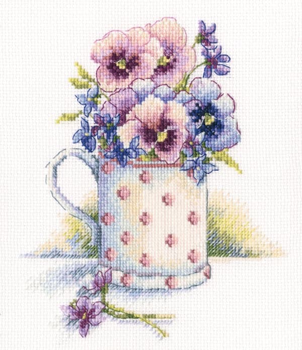 Broderikit blomster kruka 13,5x16 cm RTO