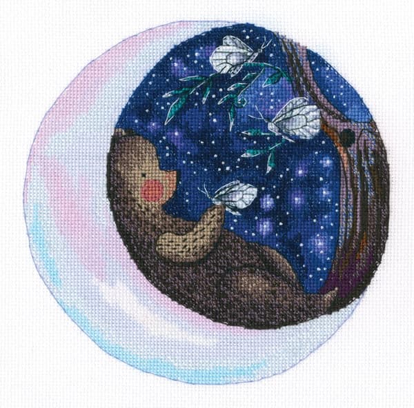 Broderikit stjärnfall björnmotiv måne 16,5x16,5 cm RTO