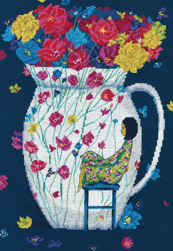 Broderikit blomster kruka 24x34,5 cm RTO