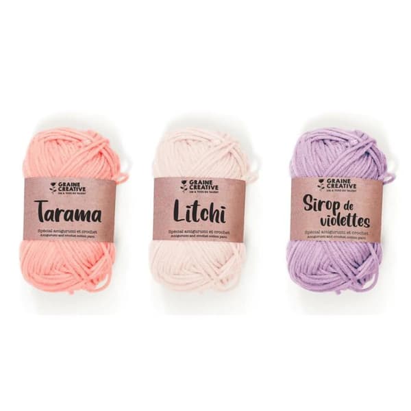 3 specialvirkade bomullstrådar 55 m - ljusrosa-mauve-gammalrosa