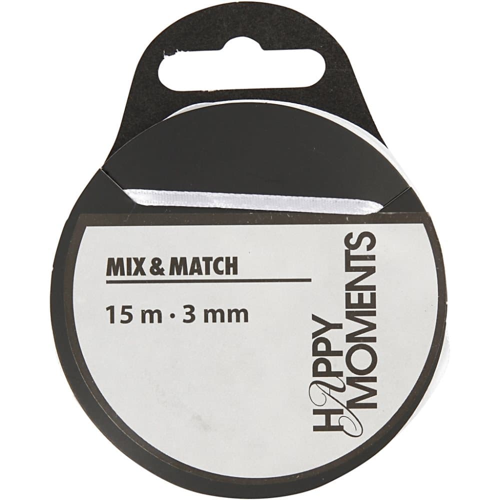 Satinband, vit, B: 3 mm, 15 m/ 1 rl.