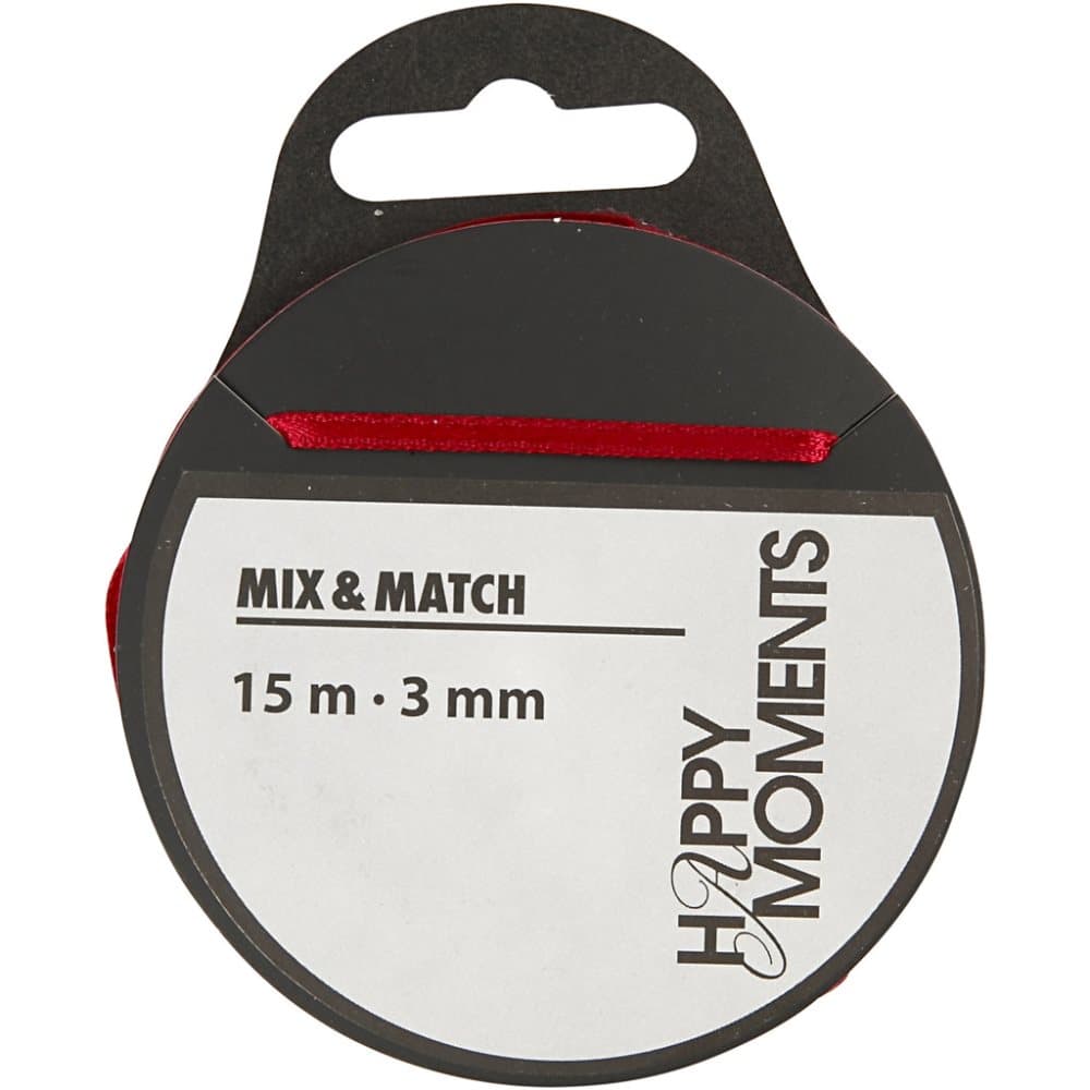 Satinband, vinröd, B: 3 mm, 15 m/ 1 rl.