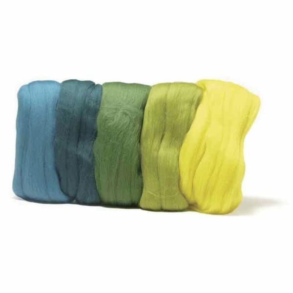 Sortiment av Merino kamad ull - RAYHER - Gröna toner - 50 g - Superfin