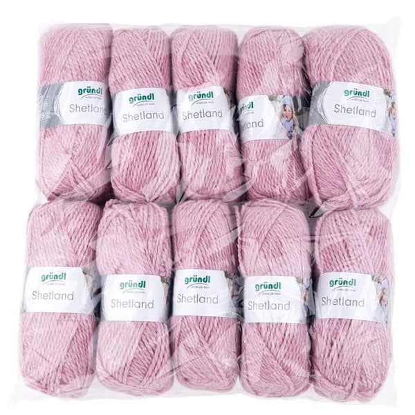 Gründl 3433 01 Shetland, Lot 10 Stickning 100 g Handstickat garn Rosa 80% polyakryl, 20% bomullsblandning, 55 x 40 x 10 cm