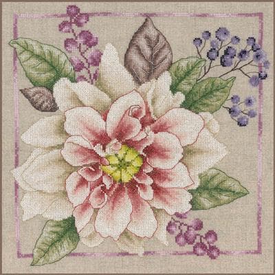 Broderikit Räknade Korsstygn Blooming white 33 x 33 cm Lanarte