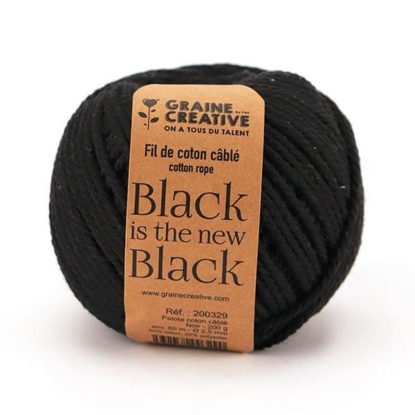 Bomull för macrame ø 2,5 mm x 80 m - svart