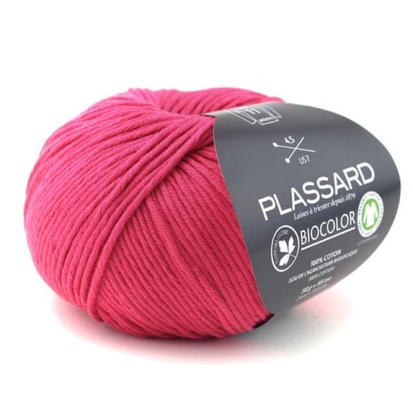 Stickgarn - Plassard - BioColor 34 - 100% ekologisk bomull - Färg fuchsia - Nål 4,5