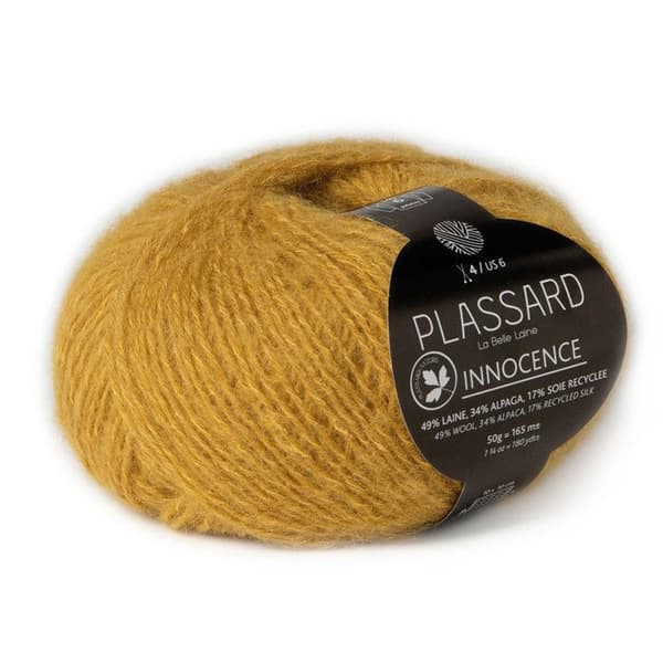 Återvunnen sidenull för stickning - PLASSARD - Innocence Mustard Yellow (43) - 100% naturlig - 50g