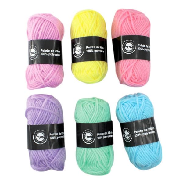 Polyesterullgarn - MÉGACRÉA - Pastell - 25 m - 6-pack - Perfekt för pom pom och vävning