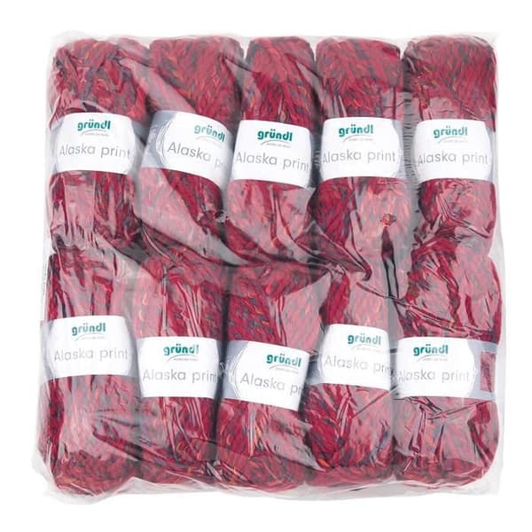 Gründl 3422 04 Alaska Print, Advantage Pack om 10 Stickat 100 g Handstickat garn 80% polyakryl, 20% ull, körsbär