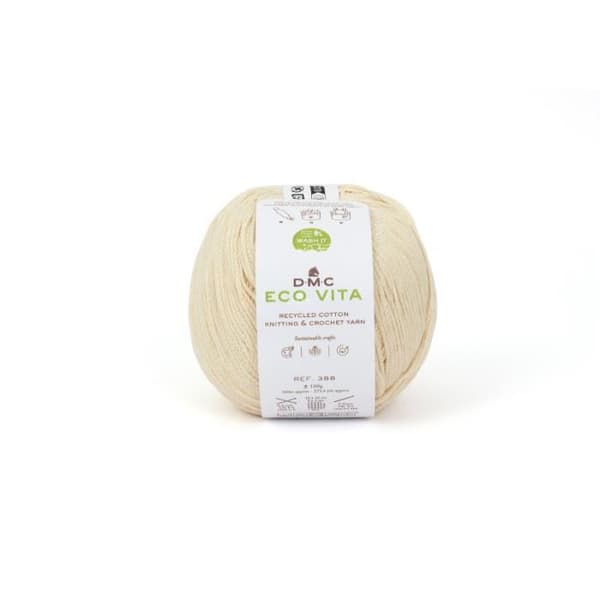 Återvunnet bomullsgarn - DMC - Eco Vita 3mm - 100g - Färg 003 beige - Stickning och virkning