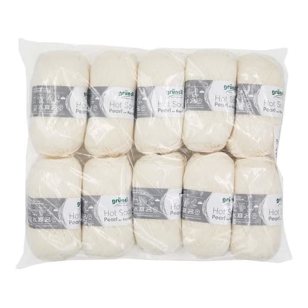 Gründl 3409 01 Hot Socks Pearl Uni, Advantage Pack om 10 Stickning 50 g Ull för strumpor, 75% Ull (Superwash Merino),