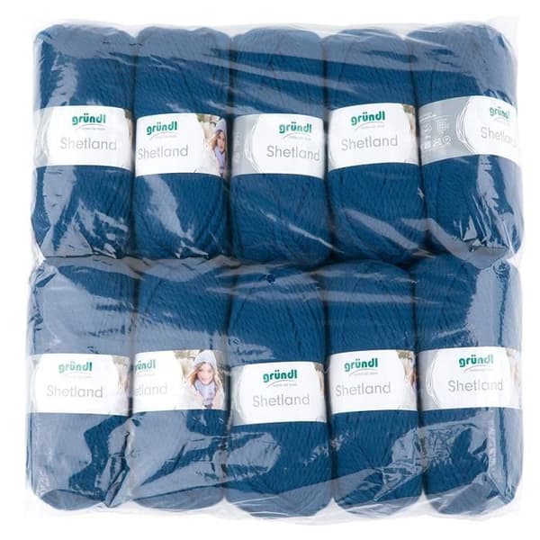 Gründl 3433 12 Shetland, Lot 10 Stickning 100 g Handstickat garn 80% polyakryl, 20% bomull, blått, 55 x 40 x 10 cm -
