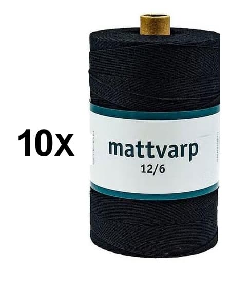 10 st. rullar Extra stark Mattvarp 12/6 Svart - 500 gr / rulle - 100% ekologisk bomullsmattvarp