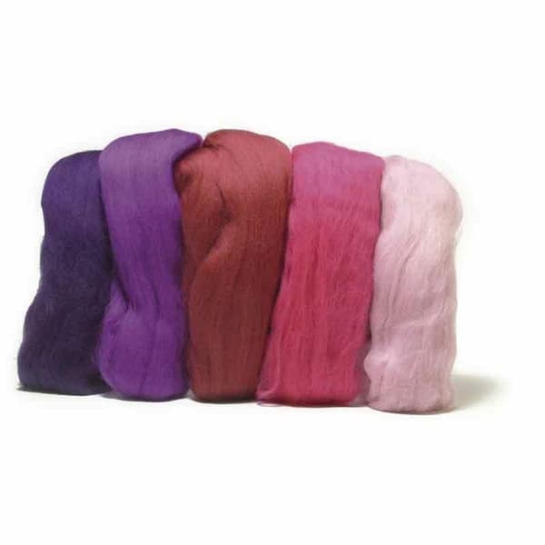 Sortiment av Merino kamad ull - RAYHER - 50 g - Fuchsia toner
