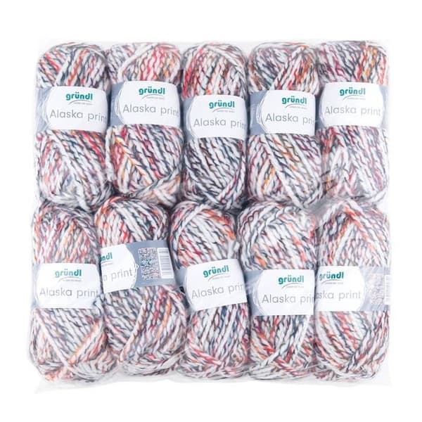 Gründl 3422 02 Alaska Print, Advantage Pack om 10 Stickning 100 g Handstickat garn 80% polyakryl, 20% ull, isfärg,