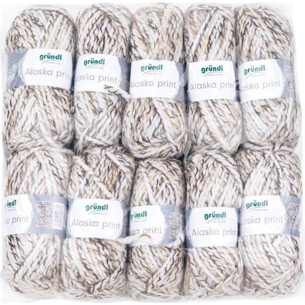 Gründl 3422 01 Alaska Print, Advantage Pack of 10 Stickat 100 g Handstickat garn 80% polyakryl, 20% ull, snöfärg,