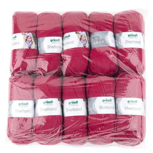 Gründl 3433 13 Shetland, Lot 10 Stickning 100 g Handstickat garn 80% polyakryl, 20% bomull, röd, 55 x 40 x 10 cm -