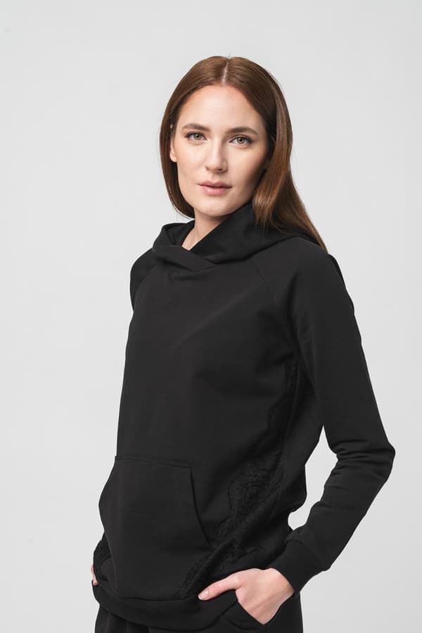 HANORAC COTON DANTELA FEMEI BLACK-M