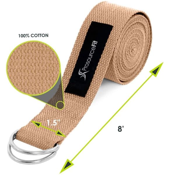 Prosourcefit yogaband - ps-2018-met-beige - Metall D-Ring yogaband 8 hållbart bomull för stretching och flexibilitet