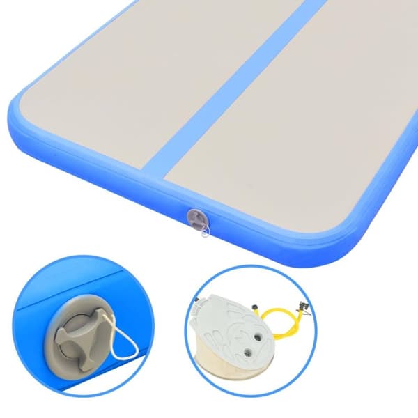 vidaXL oppustelig gymnastikmåtte med pumpe 400 x 100 x 10 cm PVC blå