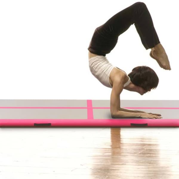 vidaXL Uppblåsbar gymnastikmatta med pump 400x100x10 cm PVC rosa
