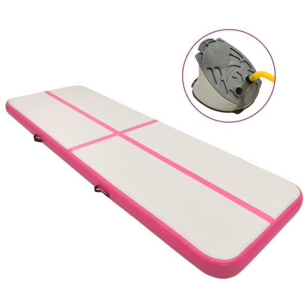 vidaXL Uppblåsbar gymnastikmatta med pump 300x100x15 cm PVC rosa