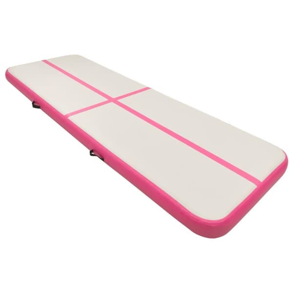 vidaXL oppustelig gymnastikmåtte m. pumpe 500x100x15 cm PVC lyserød