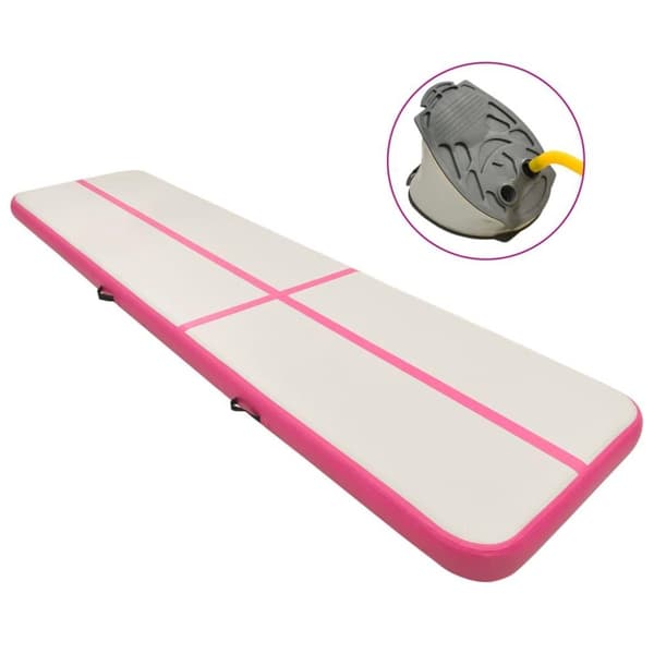 vidaXL oppustelig gymnastikmåtte m. pumpe 600x100x15 cm PVC lyserød