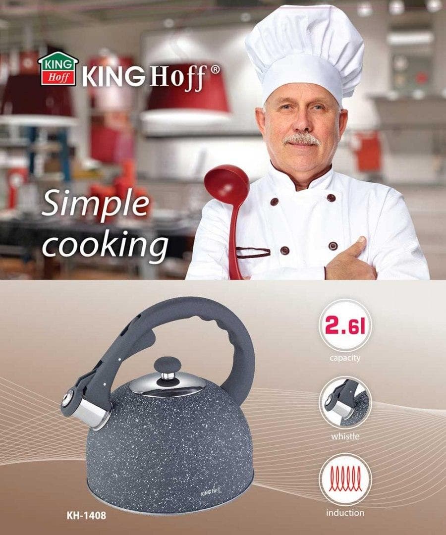 En vattenkokare med en visselpipa 2.6L Kinghoff KH-1408 marmor