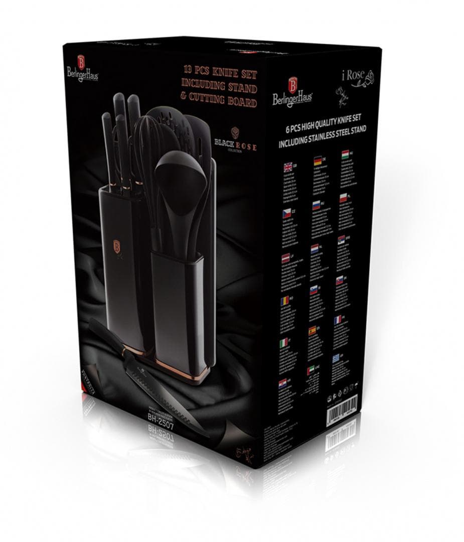 En uppsättning köksredskap och knivar med Berlinger Haus BH-2507-brädet