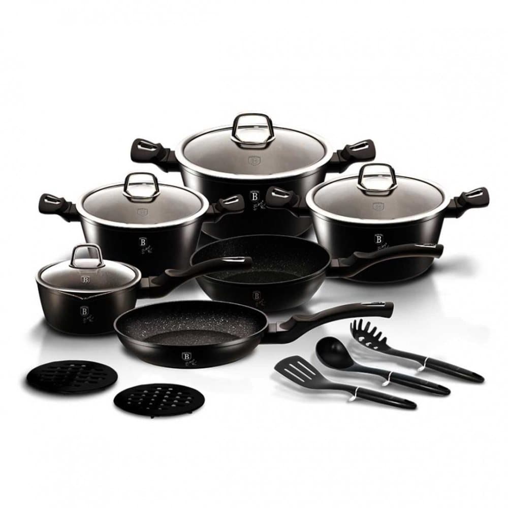 Uppsättning granitkrukor 15 element Berlinger Haus BH-6155 svart silver