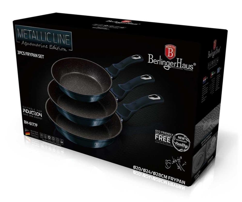 Uppsättning av 3 granitstekpannor 20/24/8 cm Berlinger Haus Aquamarine BH-6177