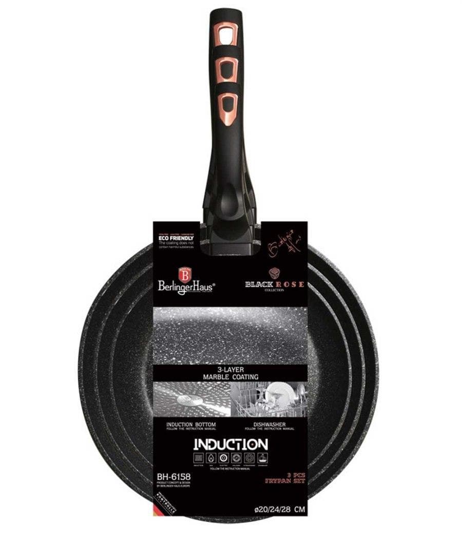 En uppsättning av 3 Berlingerhaus Black Rose BH-6158 granitpanna