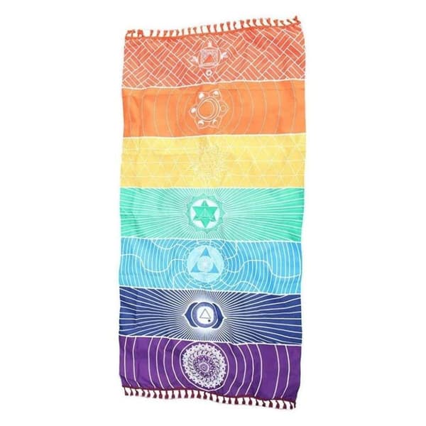 150 cm x 70 cm flerfärgad yogafilt, randig meditationsmatta med fransar