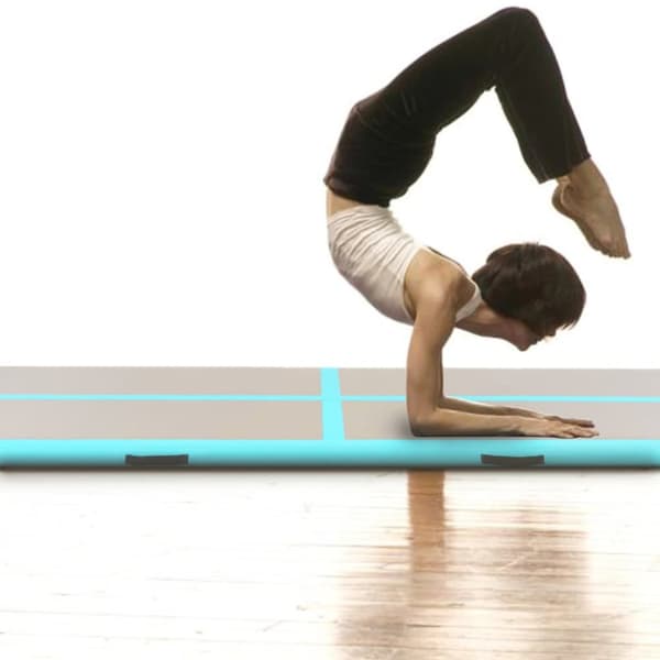 oppustelig gymnastikmåtte med pumpe 300 x 100 x 10 cm PVC grøn